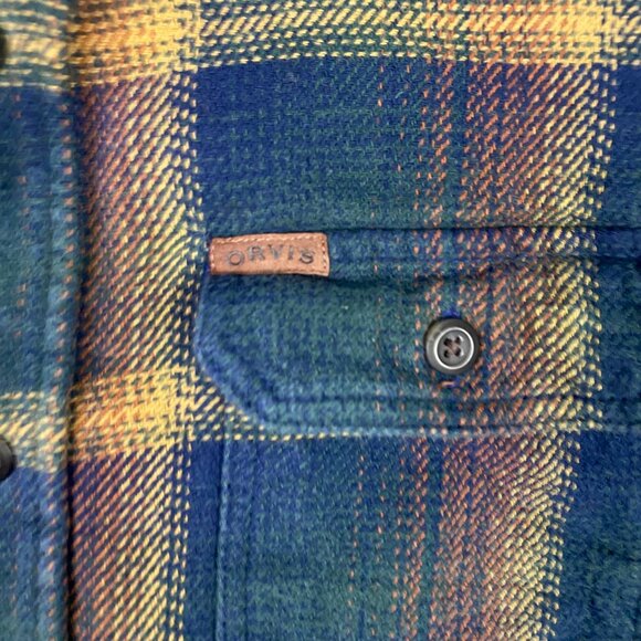 Orvis Shirt Jacket Shacket Men's Large Fits like Medium Green Blue Yellow Plaid - Picture 4 of 12